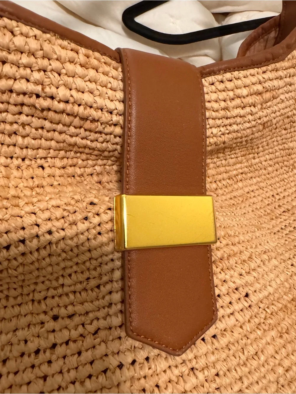 J. Crew Straw Shoulder Bag with Brown Leather and Yellow Accent